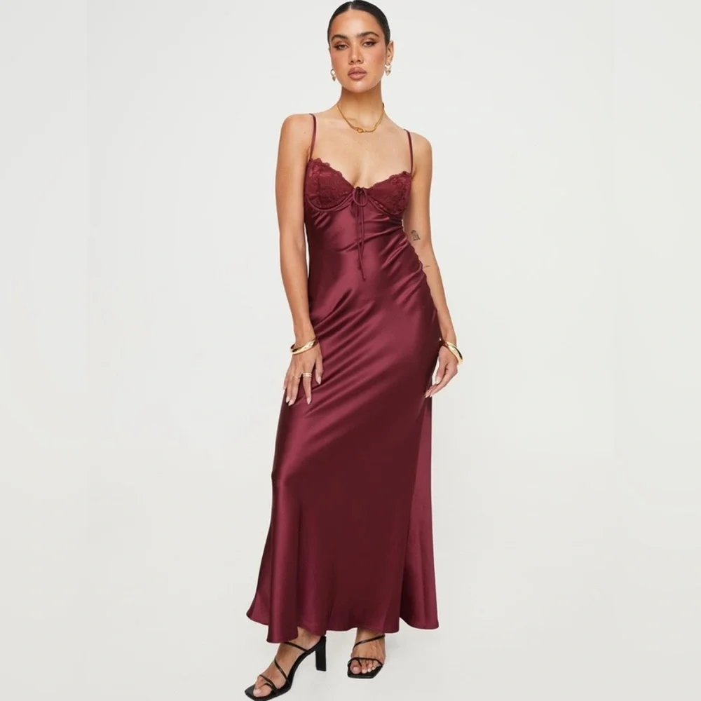 Princess Polly Burgundy Maxi Dress size 4 - Picture 2 of 9